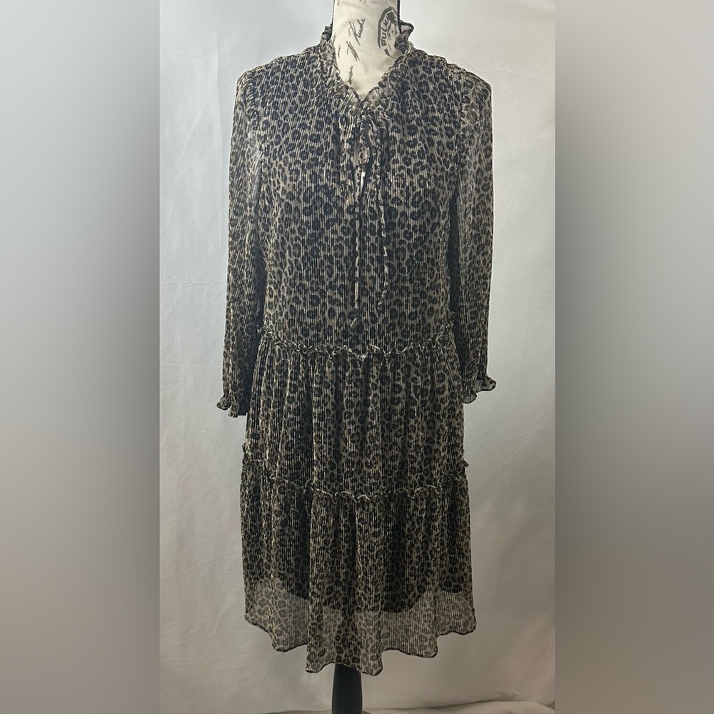 💜Just...Taylor Leopard-Print Midi Dress in Black and beige - Picture 2 of 12
